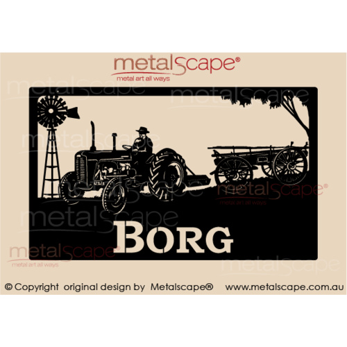 Metalscape - Farm Property Signs-Large Property Sign - Massey Ferguson Tractor, Slasher Wagon & Windmill