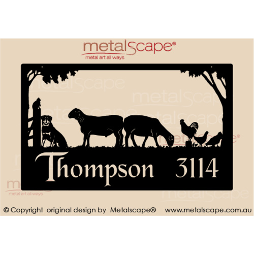 Metalscape - Farm Property Signs-Large Property Sign-  Dorper Sheep, Rottweiler, Cat & Chickens