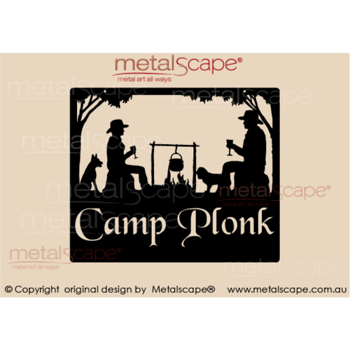 Metalscape - Farm Property Signs-Small Property Sign -  Man & Woman drinking wine at Campfire