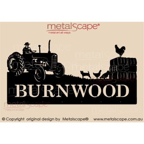 Metalscape - Farm Property Signs-Large Property Sign - Tractor & Hay Bales (No Frame)