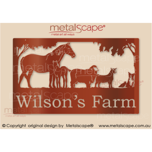 Metalscape - Farm Property Signs-Large Property Sign - Mare and Foal, Merino Ram, Goat, Collie