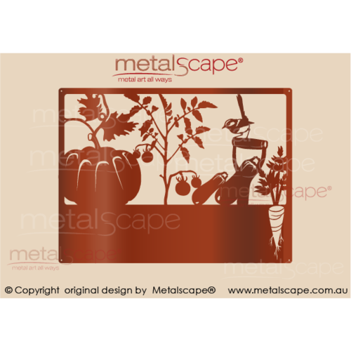 Metalscape - Farm Property Signs-Medium Property Sign - Wren 5 on spade with Vegetable Garden, pumpkins, zucchinis & tomatoes