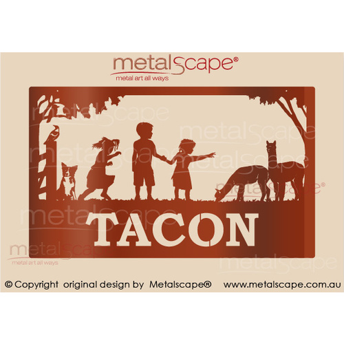 Metalscape - Farm Property Signs-Large Property Sign -  Children, Alpacas, Sitting Collie