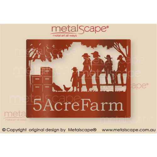 Metalscape - Farm Property Signs-Medium Property Sign - Beehive's, Chickens and Family