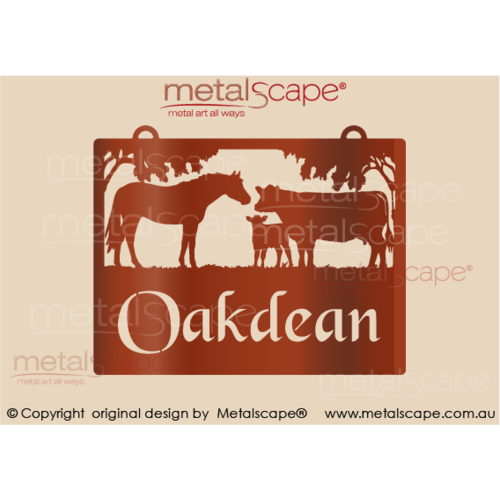 Metalscape - Farm Property Signs-Small Property Sign - Angus Cow & Calf with Horse (Silhouette images)