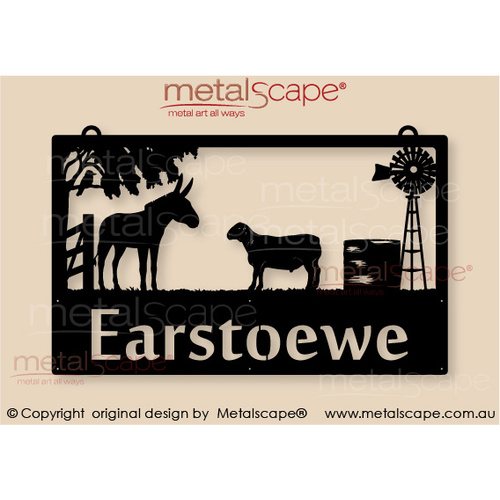 Metalscape - Farm Property Signs-Large Property Sign -  Donkey, Dorper Sheep, Kookaburra, Windmill and Tank
