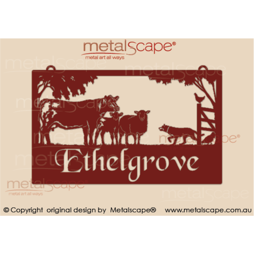 Metalscape - Farm Property Signs-Large Property Sign -  Angus Cow & Calf, Cross Breed Ewe and Stalking Kelpie