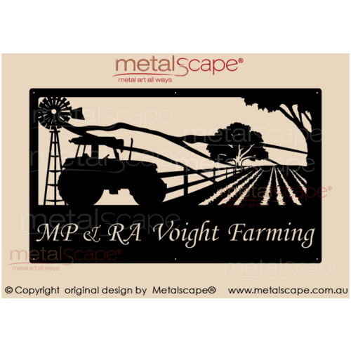 Metalscape - Farm Property Signs-Large Property Sign -Tractor, Windmill and farm crops