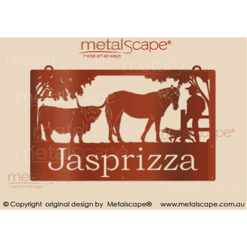 Metalscape - Farm Property Signs-Large Property Sign -Highland Cow, Horse, Man and Kelpie