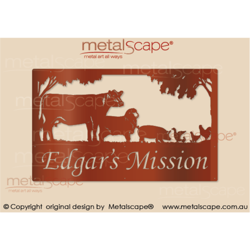 Metalscape - Farm Property Signs-Large Property Sign - Angus Cow, Merino Ewe, Pig, Ducks and Chickens