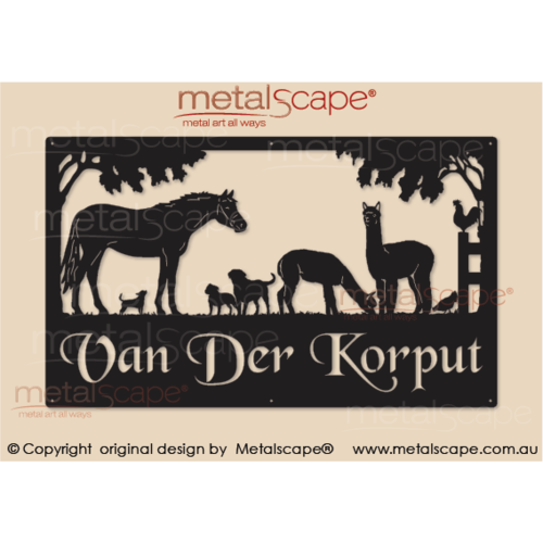 Metalscape - Farm Property Signs-Large Property Sign - Horse & Staffy, Labrador, Chihuahua Dogs, Alpacas