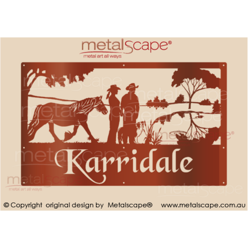 Metalscape - Farm Property Signs-Large Property Sign - Cob Mare, Couple, Collie, and Dam