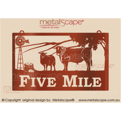 Metalscape - Farm Property Signs-Large Property Sign - Windmill, Bag of Potatoes, Sheep & Angus Steer