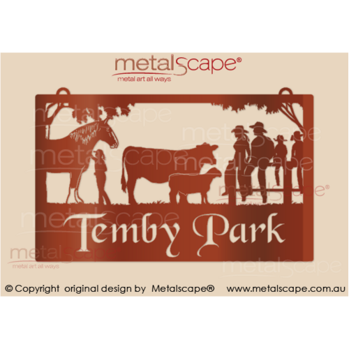 Metalscape - Farm Property Signs-Large Property Sign - Clydesdale and girl, Cow, Sheep and Family