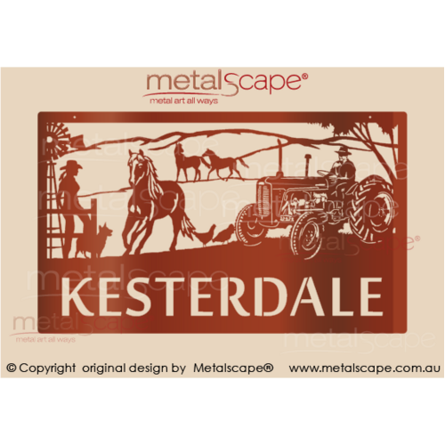 Metalscape - Farm Property Signs-Large Property Sign - Massey Ferguson Tractor, Horses and Woman