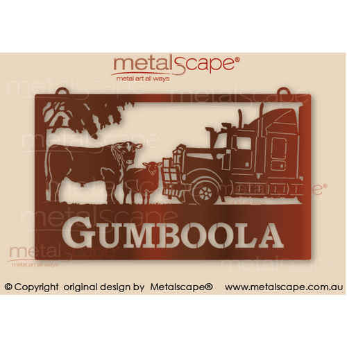 Metalscape - Farm Property Signs-Large Property Sign - Steer, Sheep and Kenworth Truck