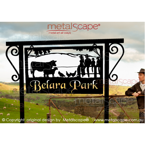 Metalscape - Farm Property Signs-Large Property Sign - Cow, Sheep,  Chickens and Family