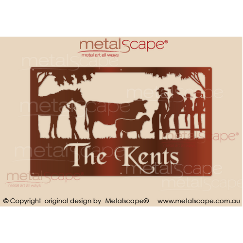 Metalscape - Farm Property Signs-Large Property Sign - Horse girl, cow, sheep and family