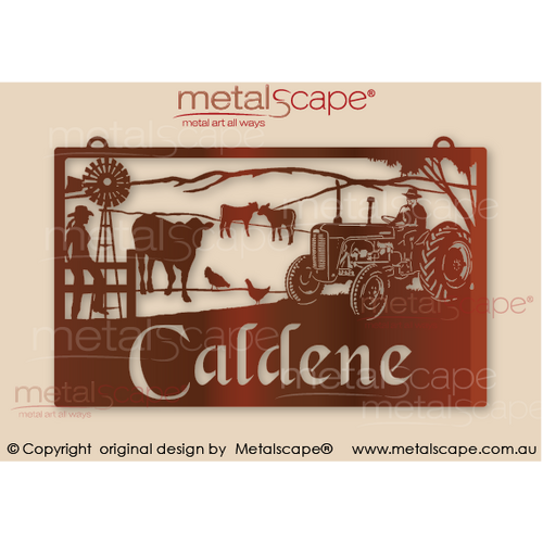Metalscape - Farm Property Signs-Large Property Sign -  Ferguson Tractor, Cows, Windmill, Woman