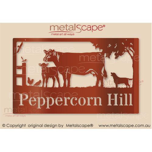 Metalscape - Farm Property Signs-Large Property Sign -  Angus Cow & Calf, Labrador & Chickens