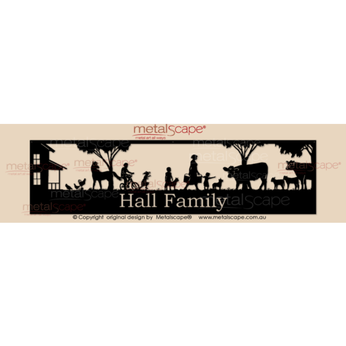 Metalscape - Farm Property Signs-Panoramic Property Sign -House, family and farm animals