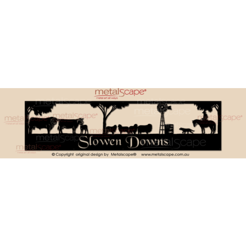 Metalscape - Farm Property Signs-Panoramic Property Sign -Angus Cattle, Sheep  and Rider