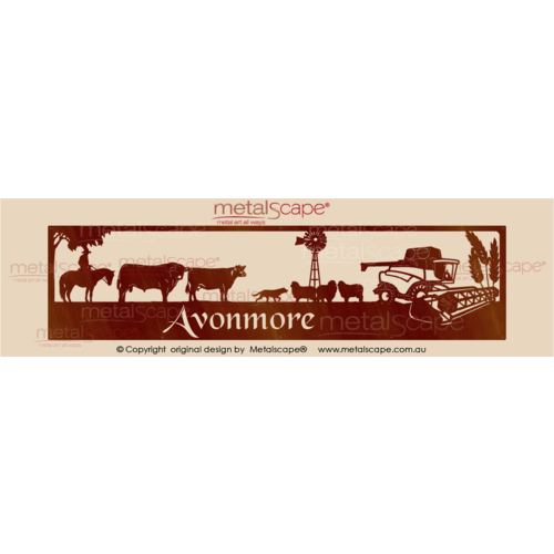 Metalscape - Farm Property Signs-Panoramic Property Sign - Rider, Angus Cattle, Merinos and Header