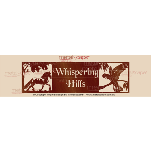Metalscape - Farm Property Signs-Panoramic Property Sign - Friesian Horse & Black Cockatoo (Wording in Centre)