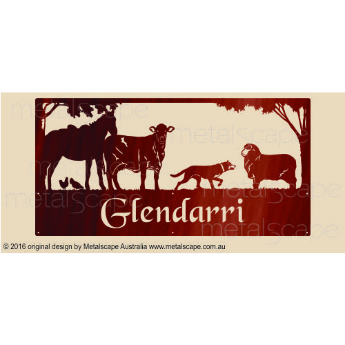 Metalscape - Farm Property Signs-XL Property Sign - Horse, Santa Gertrudis Cow, Merino Ewe, Kelpie