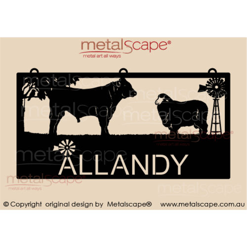 Metalscape - Farm Property Signs-XL Property Sign -  Short Horn Bull, Poll Merino Ram & Windmill