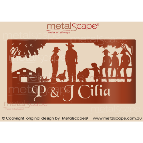 Metalscape - Farm Property Signs-XL Property Sign - Turkeys, Shed and Family