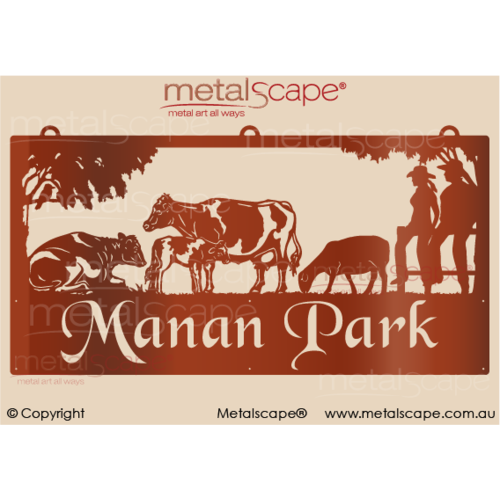 Metalscape - Farm Property Signs-XL Property Sign -  Friesian Cattle, Pigs, and People on Fence
