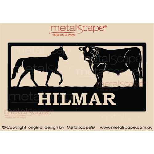 Metalscape - Farm Property Signs-XL Property Sign -  Horse and Angus Bull