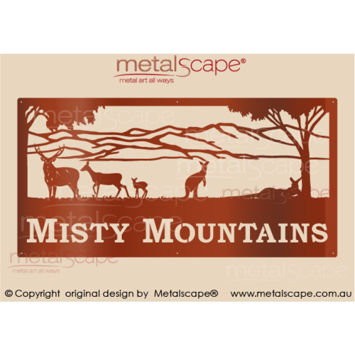 Metalscape - Farm Property Signs-XL Property Sign -  Mountains scene, Sambar Deer and Kangaroos