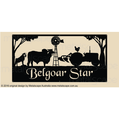 Metalscape - Farm Property Signs-XL Property Sign -  Brahman Bull, Boer Goat, Windmill & Tractor