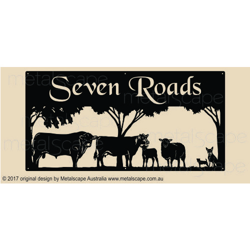Metalscape - Farm Property Signs-XL Property Sign -  Angus Cattle, Cross Breed Sheep, Jack Russell & Kelpie