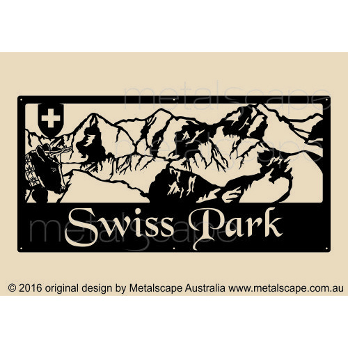 Metalscape - Farm Property Signs-XL Property Sign -Swiss Mountains and Swiss Cattle