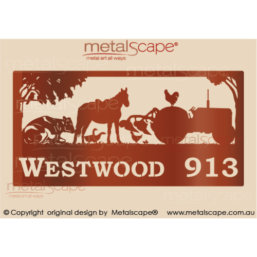 Metalscape - Farm Property Signs-XL Property Sign -Sitting Holstein Friesian Cow, Geese, Horse and Tractor