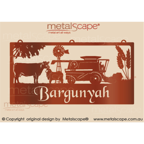 Metalscape - Farm Property Signs-XL Property Sign -Angus Cow, Merino, Windmill, Case Header & Wheat