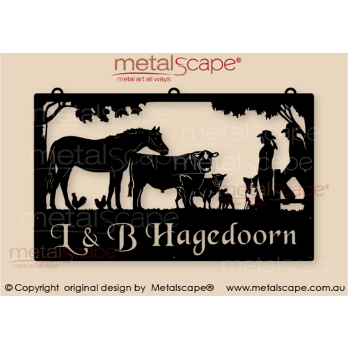 Metalscape - Farm Property Signs-XL Property Sign -Horse, Angus Steer, Ewe and Lamb, Collie , Lady and Man