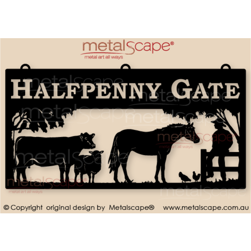 Metalscape - Farm Property Signs-XL Property Sign -Angus Cow, Horse & Chickens 