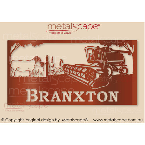 Metalscape - Farm Property Signs-Farm Property Sign -  Black Faced Dorper Ewe and Lamb, Wheat and John Deere Header
