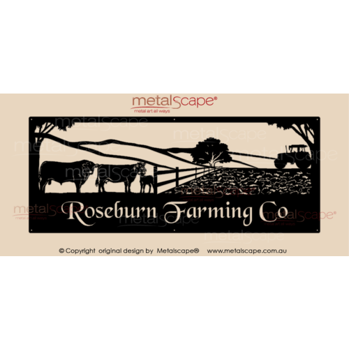 Metalscape - Farm Property Signs-XL Property Sign - Angus Cattle, crop and tractor