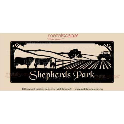 Metalscape - Farm Property Signs-XL Property Sign - Angus Cattle, Ploughed Field and Tractor