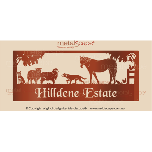 Metalscape - Farm Property Signs-XL Property Sign - Horse, Collie, Sheep, Kelpie & Chickens