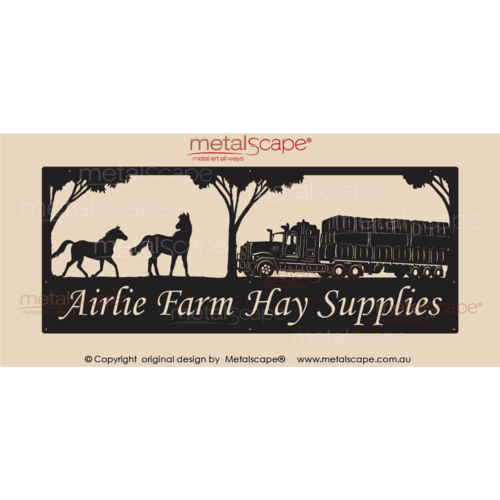Metalscape - Farm Property Signs-XL Property Sign - Horses & Mack Truck with hay bales