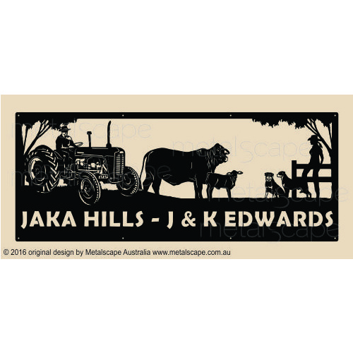 Metalscape - Farm Property Signs-XL Property Sign - Massy Ferguson Tractor, Droughmaster, Rotweillers, Girl on Fence