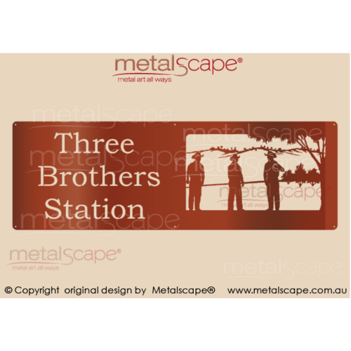 Metalscape - Farm Property Signs-XL Property Sign - 3 Farm hands with mountain range