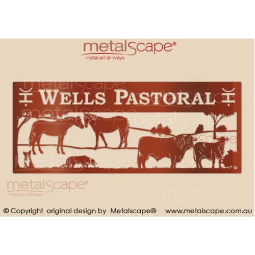 Metalscape - Farm Property Signs-XL Property Sign - Horse, Santa Gertrudis Cattle, Kelpie & Collie