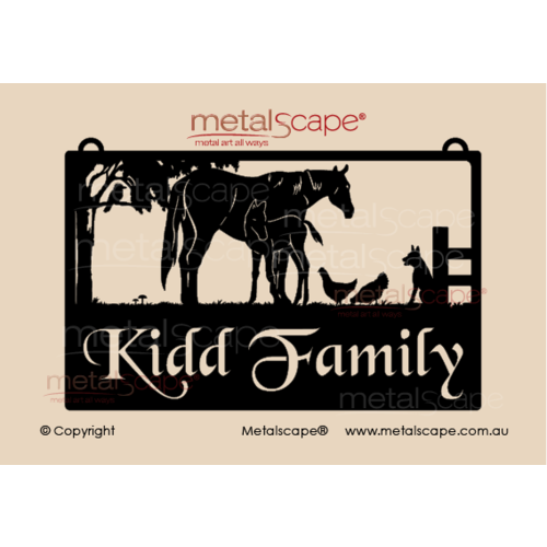 Metalscape - Farm Property Signs-Large Property Sign - Mare and Foal dog & chicken